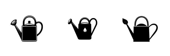 Poster - Collection of flat black watering can icons suitable for gardening and plant care themes