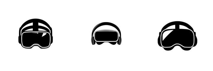Leinwandbilder - Collection of flat black virtual reality headset icons presented in a minimalistic style on a white background