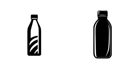 Poster - Stylized flat black icons representing a bottle and a beverage container in a minimalist design on a plain background