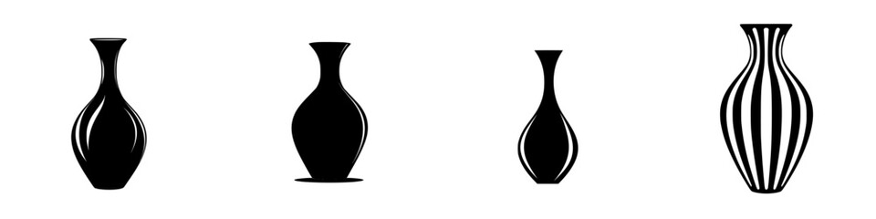 Poster - Unique collection of flat black vase icons showcasing elegant shapes and designs
