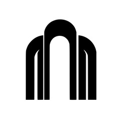 Poster - Flat black icon representing an abstract architectural structure with arches and curves in a minimalistic design concept