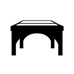 Poster - Flat black icon of a table design featuring an elongated tabletop and arched legs suitable for various artistic or design applications