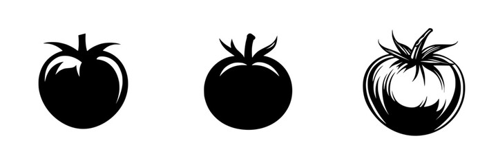 Poster - Three flat black tomato icons featuring different styles and designs for graphic use in various projects