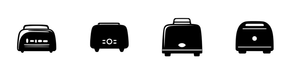 Poster - Different angles and styles of flat black toaster icons showcasing modern kitchen appliances for consumer designs