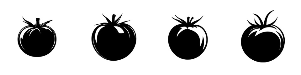 Poster - Black icons representing different styles of tomatoes arranged in a row for design and artistic use