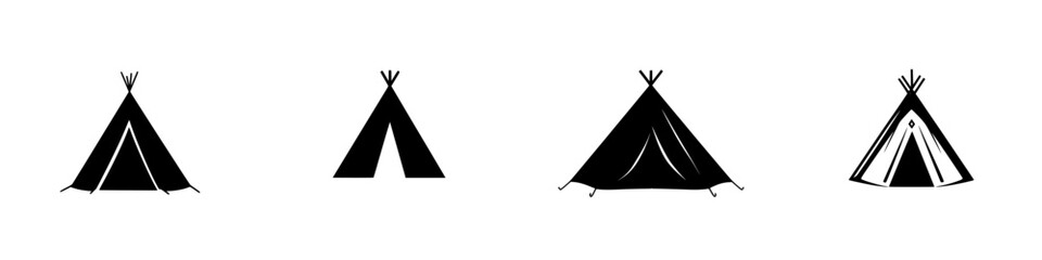 Poster - Four distinct flat black tent icons showcasing various shapes and designs for graphic use and visual communication