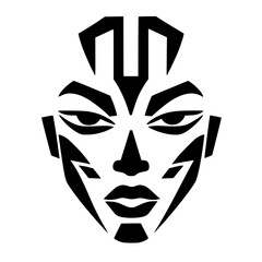 Poster - Stylized black icon of a face with abstract features, emphasizing geometric designs and sharp lines
