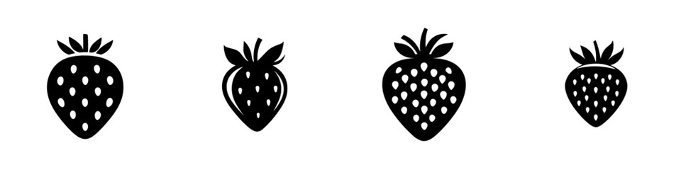 Poster - Four flat black strawberry icons showing different styles and designs on a simple background