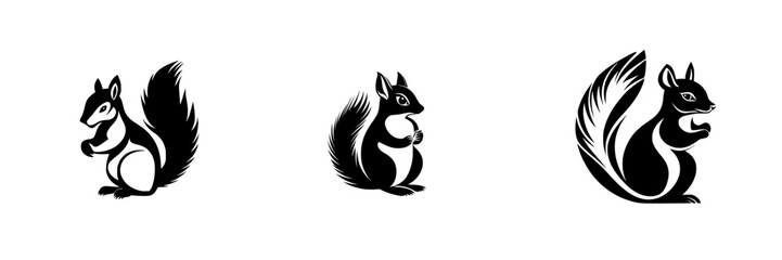 Poster - Squirrel icons in flat black style showcasing different poses and expressions