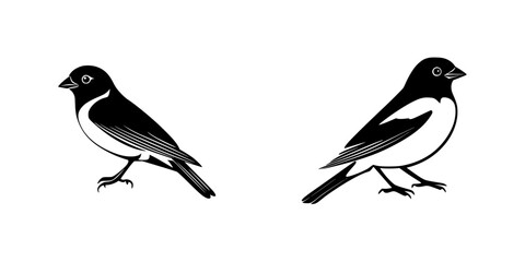 Poster - Black icon of two birds standing side by side with detailed feather illustration