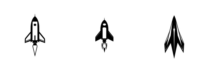 Poster - Flat black rocket icons representing different designs for creative projects or branding purposes