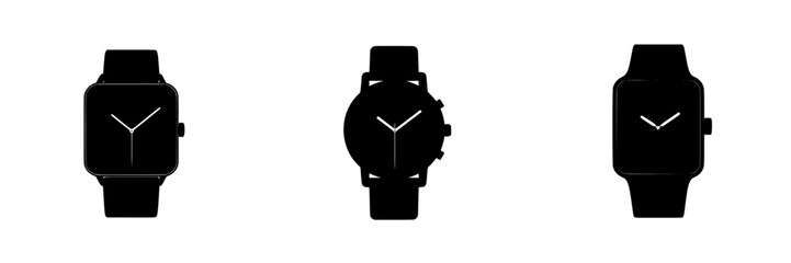 Poster - Flat black icons representing various styles of wristwatches displayed on a minimalist background