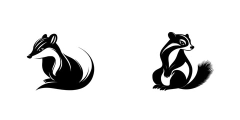 Poster - Black flat icons of two stylized badgers in a minimalist design suitable for various graphic applications