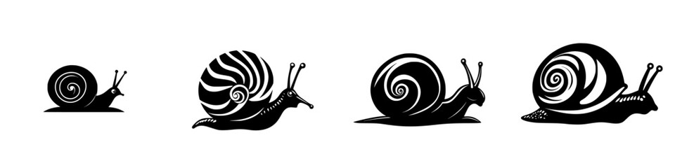 Poster - Flat black icons showcasing different snail designs emphasizing variety in shapes and patterns