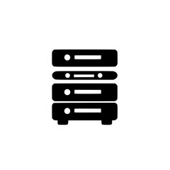 Poster - Flat black icon representing four stacked data storage units in a simple design ideal for digital applications