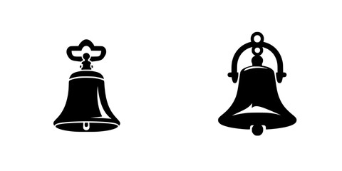 Poster - Flat black icons of traditional bells with ornate designs displayed on a white background showcasing classic shapes and craftsmanship