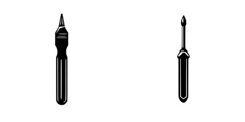 Poster - Black flat icon depicting a fountain pen and a screwdriver as tools for writing and repair tasks
