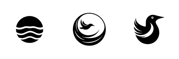 Poster - Flat black icons representing water, flight, and nature in modern design style