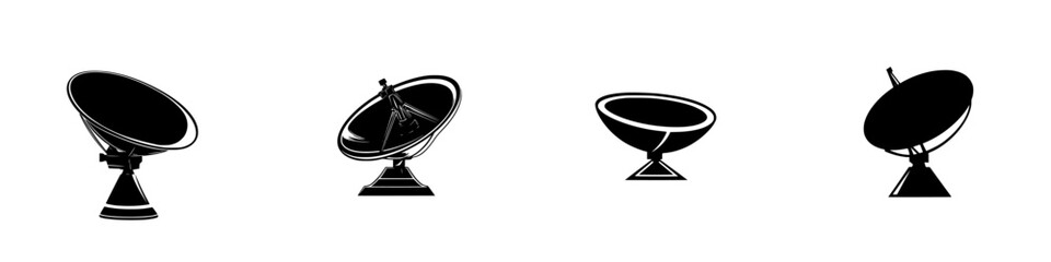 Poster - Black icons representing various satellite dishes in flat design, showcasing different sizes and angles