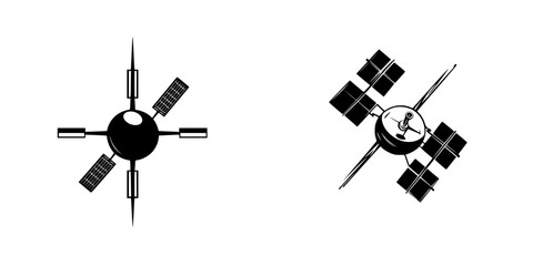 Poster - Modern flat black icons representing satellite designs showcasing advanced technology and space exploration concepts