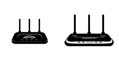 Poster - Flat black icons of wireless routers with antennas designed for modern digital connectivity and networking solutions