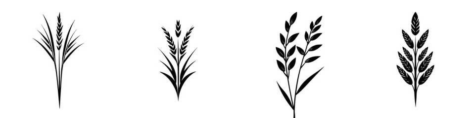 Poster - Floral patterns featuring flat black botanical icons representing various plants and natural elements in a minimalistic design