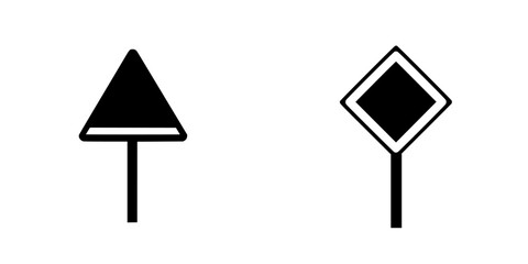 Poster - Flat black icons representing traffic signs indicating caution and various road instructions for drivers and pedestrians