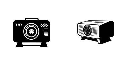 Poster - Flat black projector icons representing multimedia technology for presentations and movies in a minimalist design