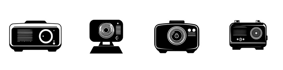 Poster - Flat black icons of various cameras suitable for design projects or digital applications showcasing photography equipment