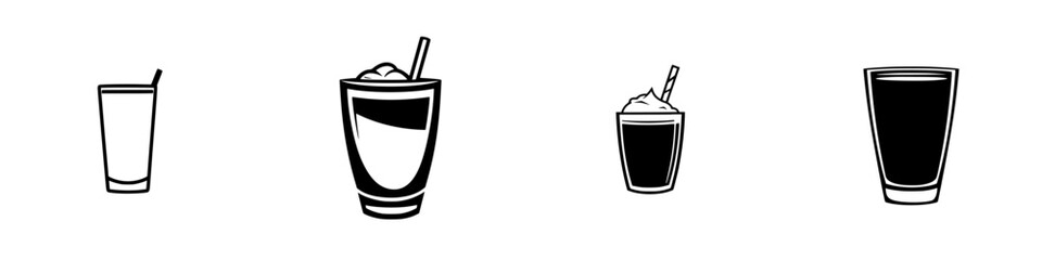 Poster - Design elements showcasing various drink icons in flat black style for graphic design projects