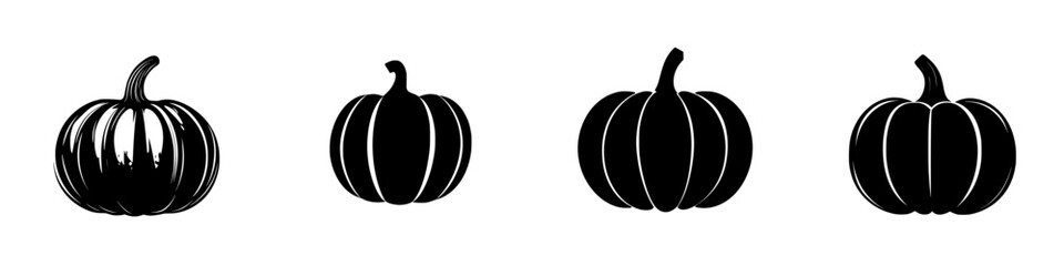 Poster - Various flat black pumpkin icons showcasing different shapes and sizes perfect for autumn-themed designs