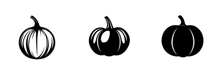 Poster - Flat black pumpkin icons showcasing three distinct shapes for autumn-themed design projects