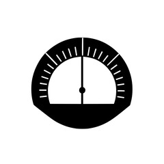 Poster - Flat black icon of a gauge with a semicircular face and radial markings indicating measurement value