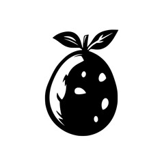 Poster - Unique flat black icon of a stylized fruit with leaves, perfect for graphic design and illustration projects, featuring a simple yet elegant shape