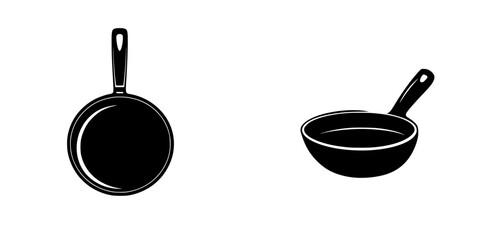 Poster - Flat black icons of cooking utensils depicting a frying pan and a skillet for culinary graphics and design use