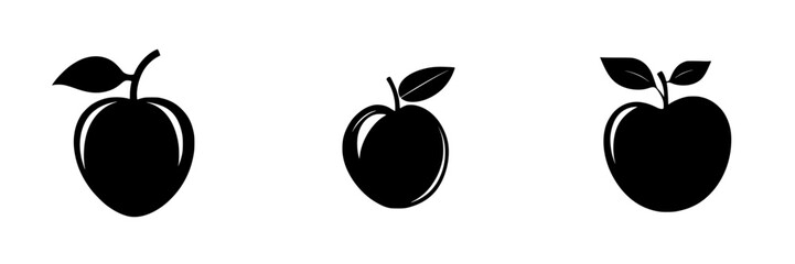 Poster - Flat black apple icons representing different styles of apple designs for graphic use in various projects
