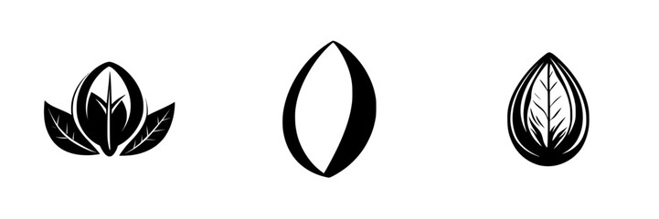 Poster - Three minimalistic flat black nut icons featuring various designs showcasing the natural form and structure of nuts
