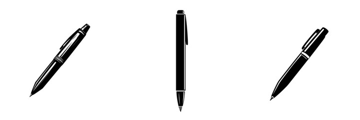Poster - Flat black pen icons in three different orientations showcasing design and versatility for graphic and digital use
