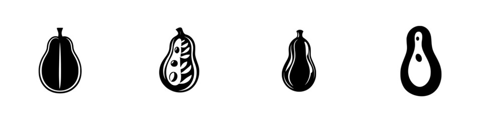 Poster - Collection of flat black icons representing various types of squash on a plain background