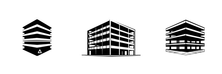 Poster - Icon set representing modern architectural structures in flat black design for versatile graphic use