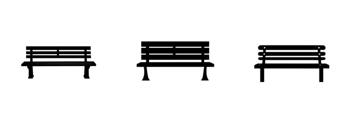 Poster - Flat black icons representing simple park benches arranged in three different styles for design applications and illustrative use