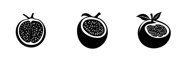Poster - Stylized flat black icons of sliced fruit representing various citrus varieties on a white background