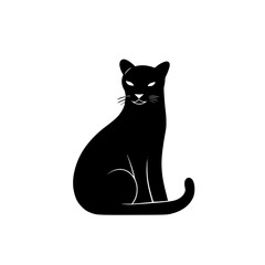 Poster - Black cat icon sitting gracefully with its tail curled and an attentive expression