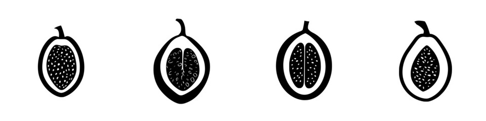 Poster - Black flat icons of fruit slices depicting seeds in a minimalistic design for modern aesthetics