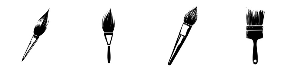 Poster - Collection of flat black paintbrush icons in various styles for graphic design projects