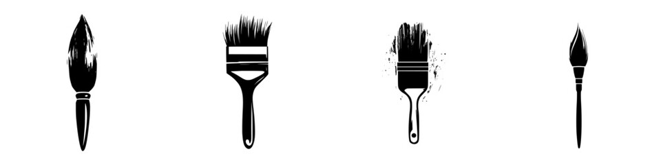 Poster - Various flat black icons of paintbrushes featuring different styles and designs for artistic applications in creative projects