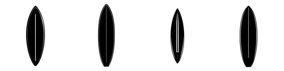 Poster - Flat black surfboard icons displayed in various orientations suitable for design purposes and digital applications related to surfing