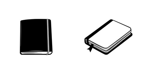 Poster - Flat black icon representing a closed notebook with a smooth exterior and a bookmark exposed, suitable for digital applications and design elements