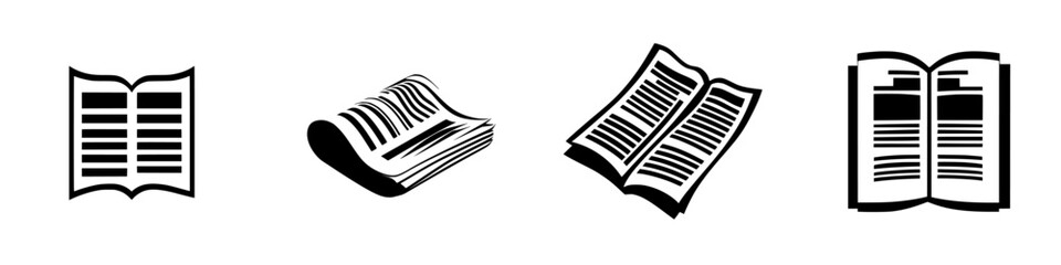 Poster - Flat black icons representing various book styles and orientations showcasing printed material and design variations