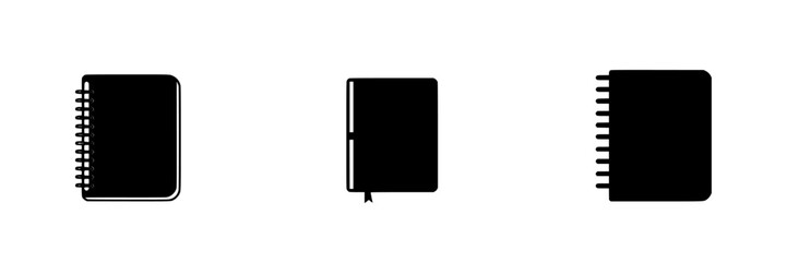 Poster - Collection of flat black notebook icons representing various styles and designs for digital applications and projects